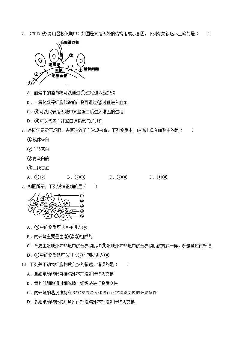 1.1 细胞生活的环境（课后练习）-2023-2024学年高二生物同步讲练测（人教版选择性必修1）02