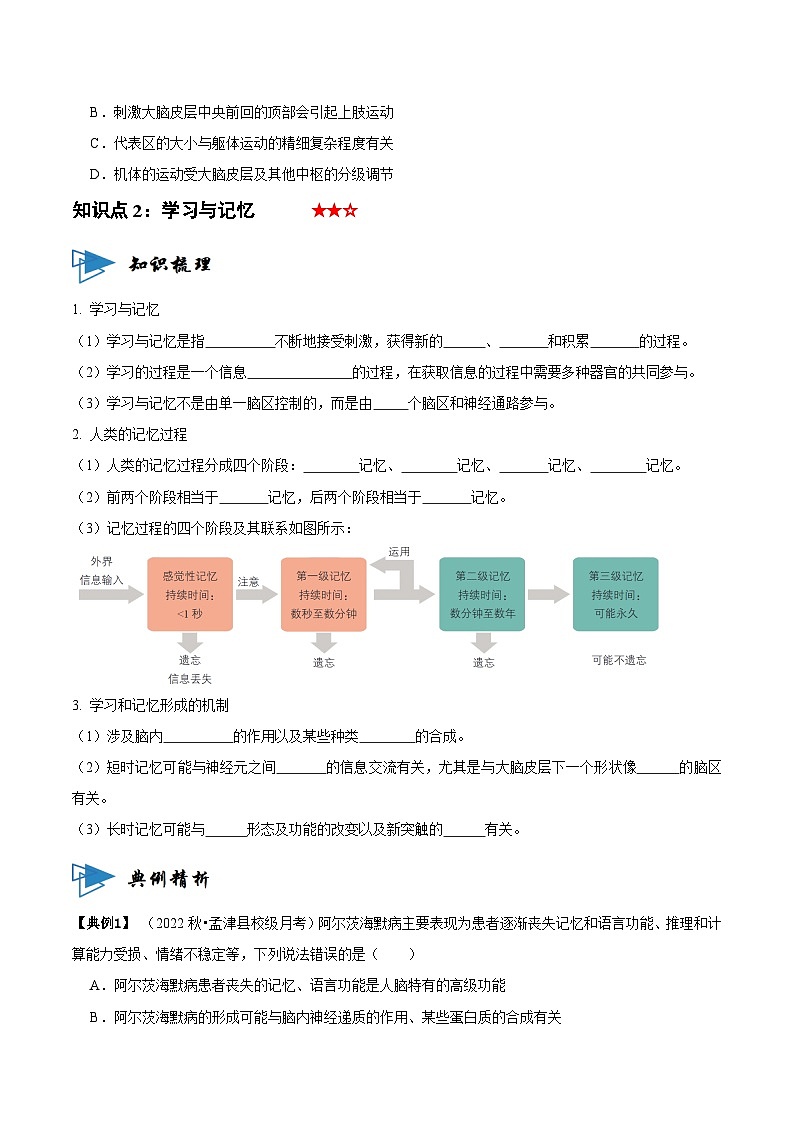 2.5 人脑的高级功能（讲义）（原卷版）第3页