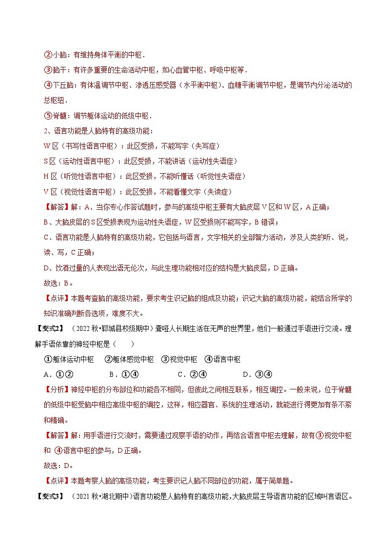 2.5 人脑的高级功能（讲义）（解析版）第3页