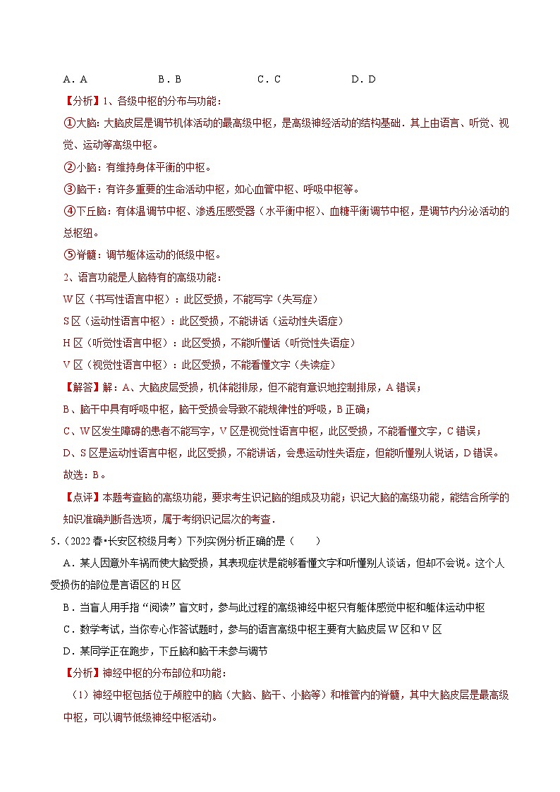 2.5 人脑的高级功能 （课后练习）（解析版）第3页