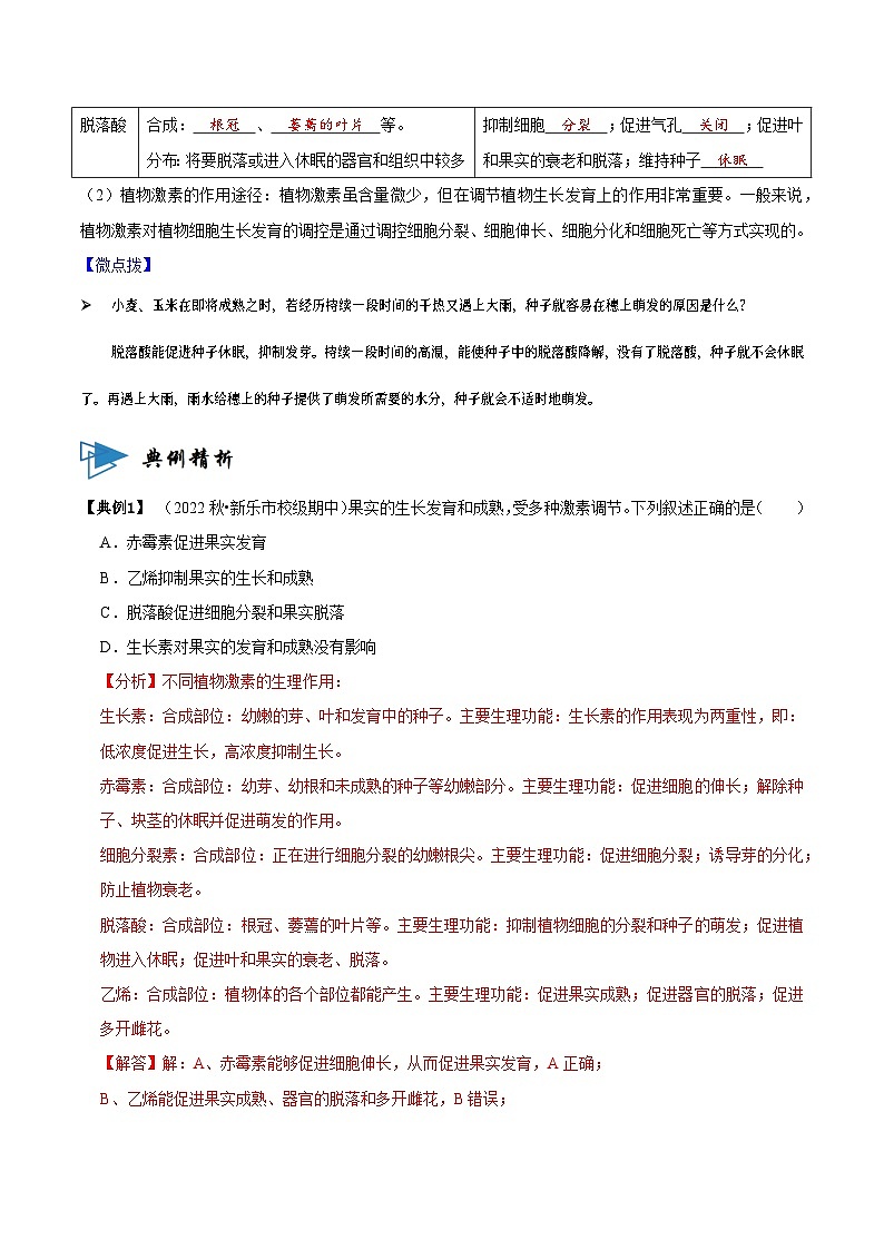 5.2 其他植物激素（讲义）-2023-2024学年高二生物同步讲练测（人教版选择性必修1）02