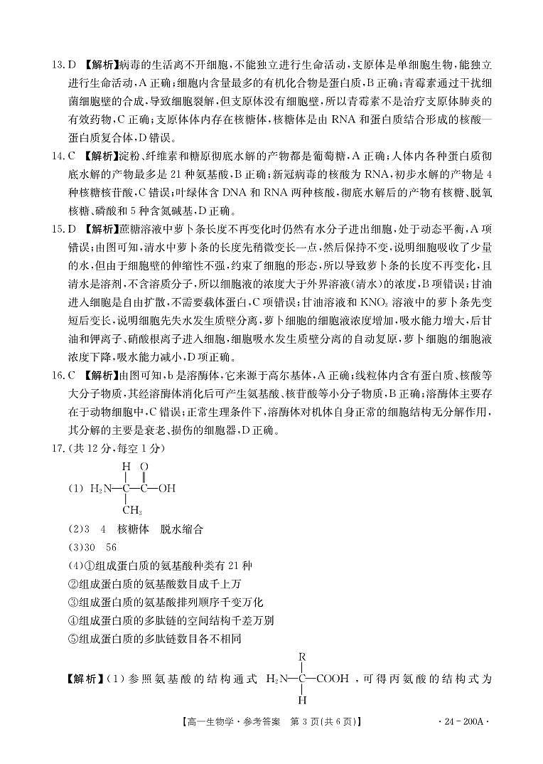 广西名校联盟2023-2024学年高一上学期阶段性联考生物答案第3页