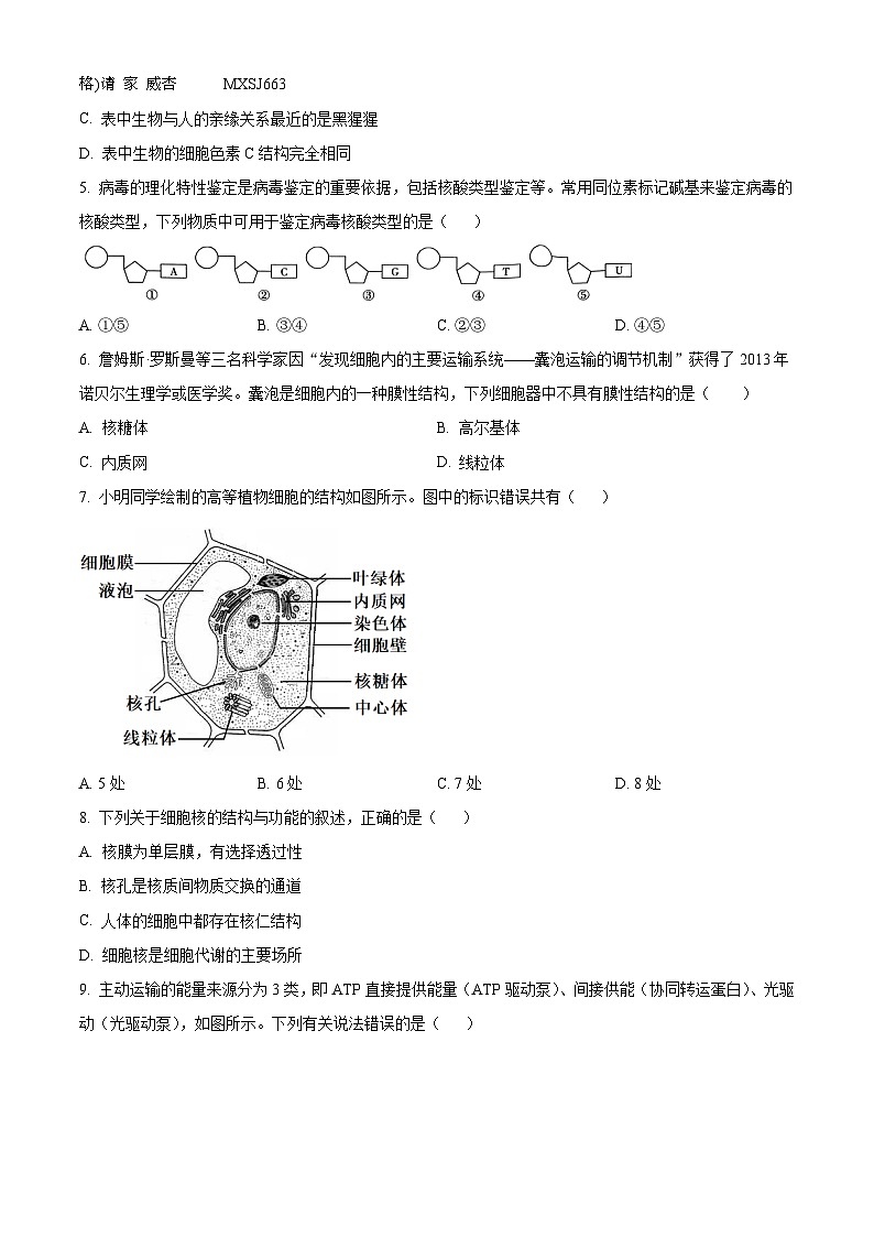 山西省部分重点高中2023-2024学年高一上学期12月联考生物试题02