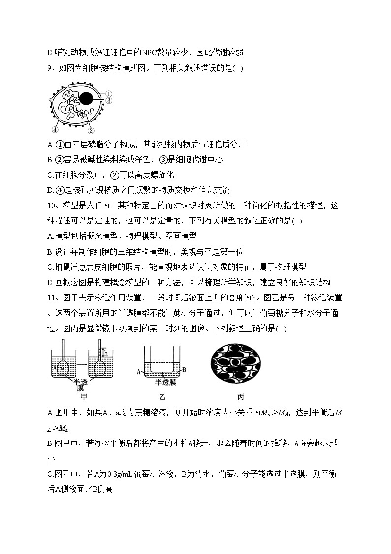 湖北省沙市中学2023-2024学年高一上学期11月月考生物试卷(含答案)第3页