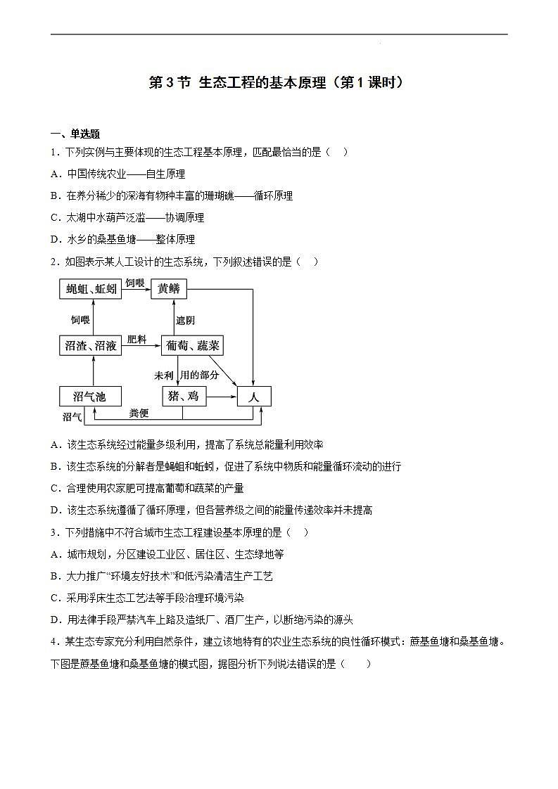 【名师特供】4.3《节生态工程的基本原理（第1课时）》练习（原卷+解析卷）01