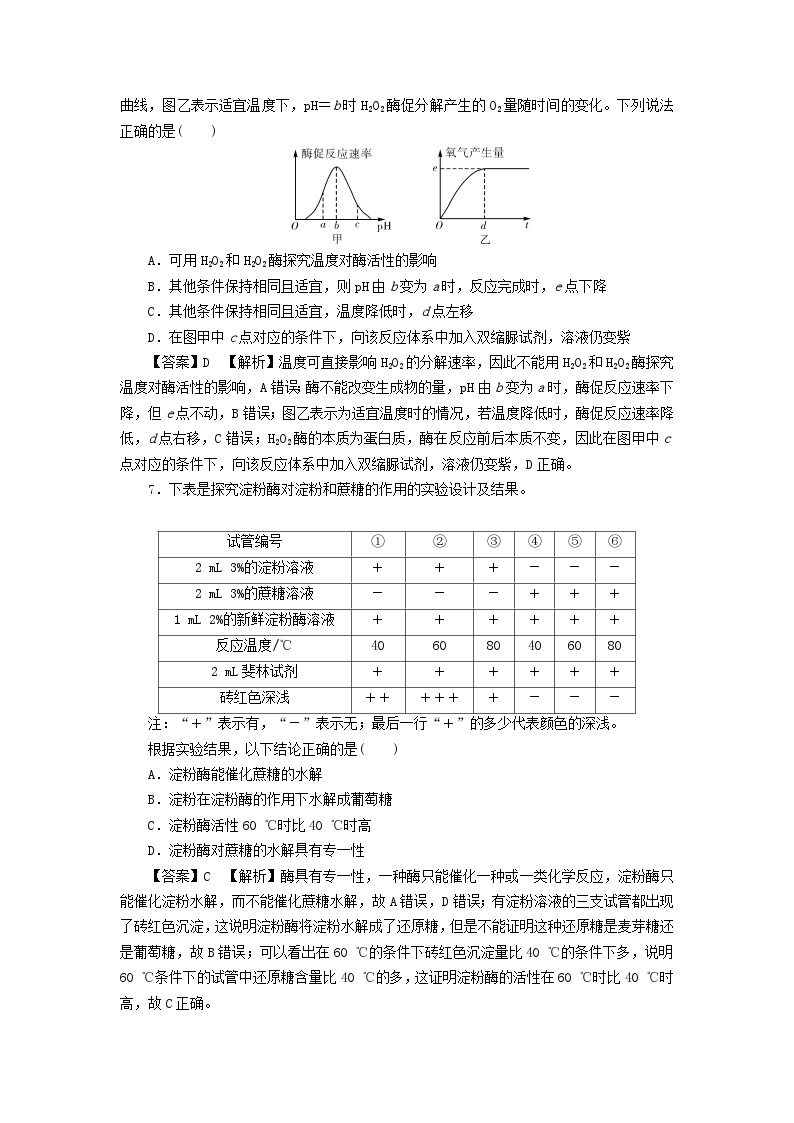 新教材2024版高中生物第5章细胞的能量供应和利用第1节降低化学反应活化能的酶课后提能集训试题新人教版必修103