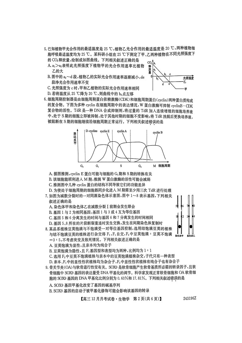 2024吕梁孝义高三上学期12月月考试题生物图片版含答案02