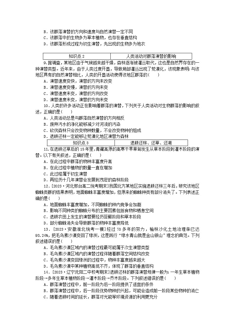 2023版新教材高中生物第2章群落及其演替第3节群落的演替课时作业新人教版选择性必修2第2页