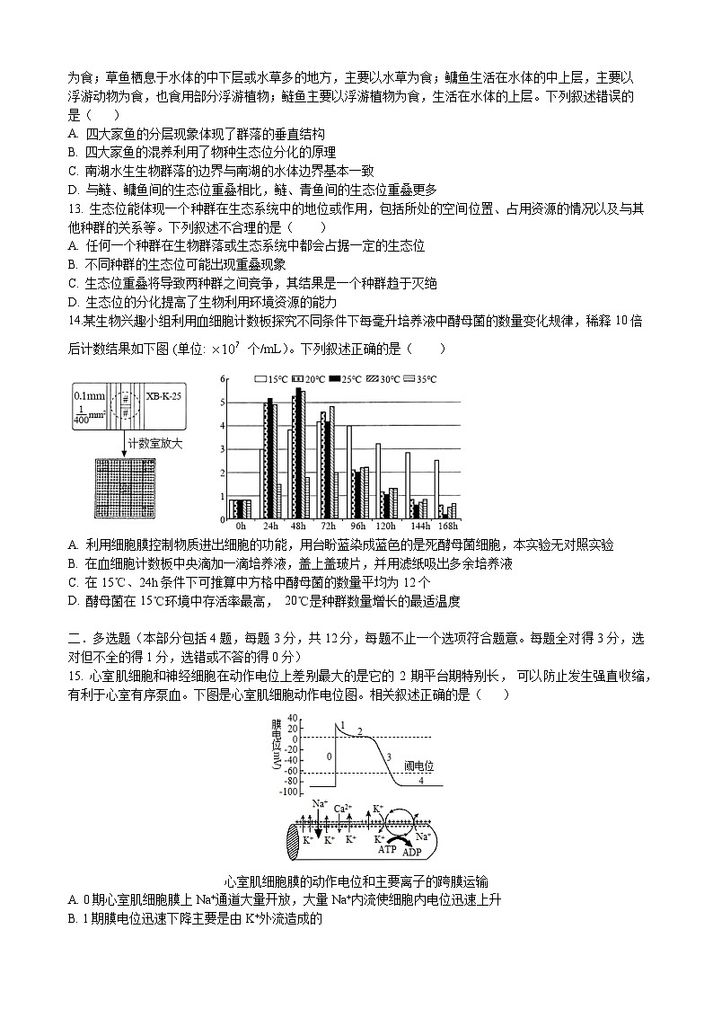 江苏省常熟中学2023-2024学年高二上学期12月学业水平调研生物试题（Word版附答案）03