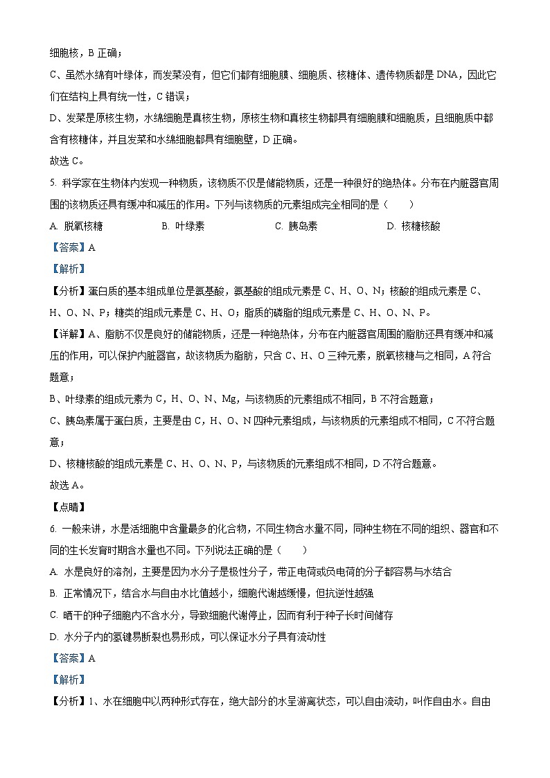 四川省绵阳市南山中学实验学校2023-2024学年高一上学期12月月考生物试题（Word版附解析）第3页