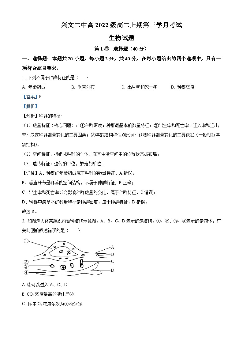 四川省宜宾市兴文县二中2023-2024学年高二12月月考生物试题（Word版附解析）01