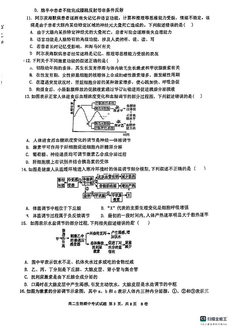 广东省深圳中学2023-2024学年高二上学期11月期中生物试题03