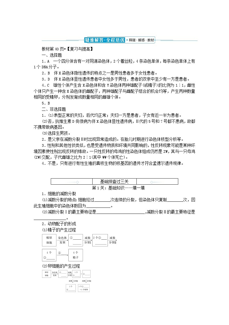 2024版新教材高中生物第2章基因和染色体的关系章末排查强化学生用书学案新人教版必修202