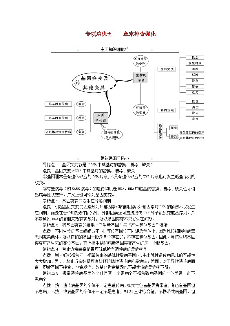 2024版新教材高中生物第5章基因突变及其他变异章末排查强化学生用书学案新人教版必修2第1页