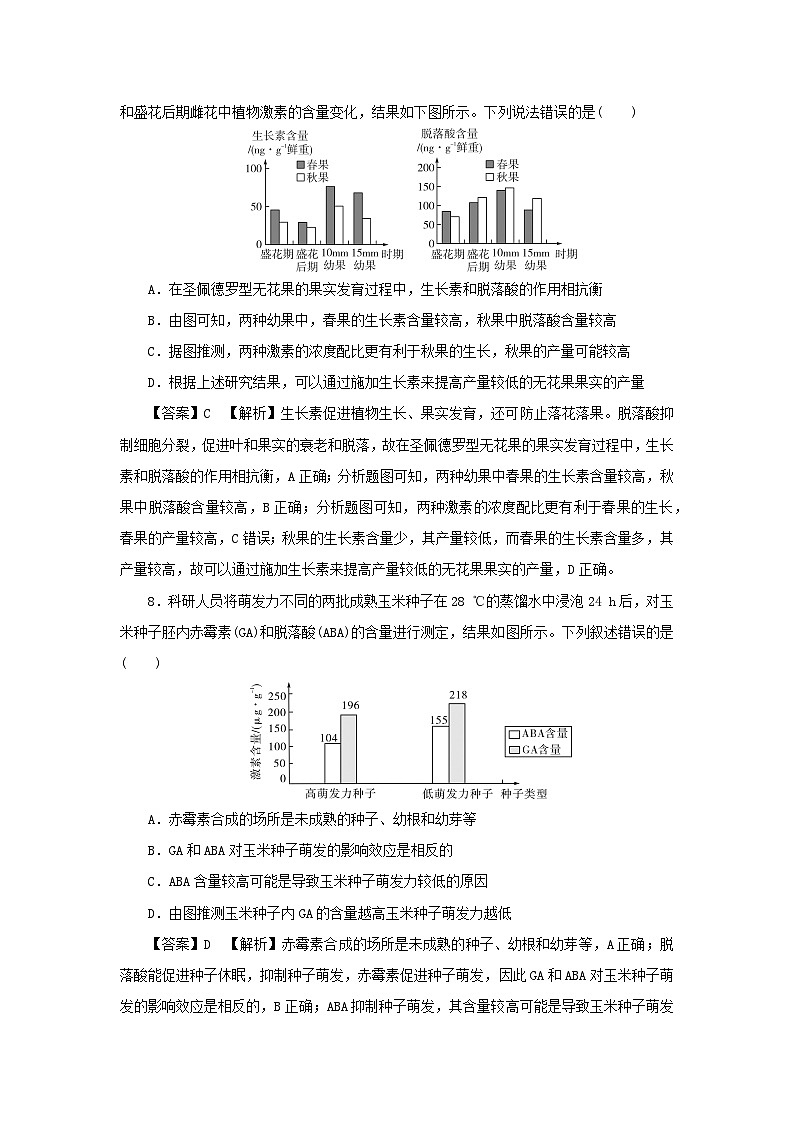 新教材2024版高中生物第5章植物生命活动的调节第2节其他植物激素课后提能集训试题新人教版选择性必修103
