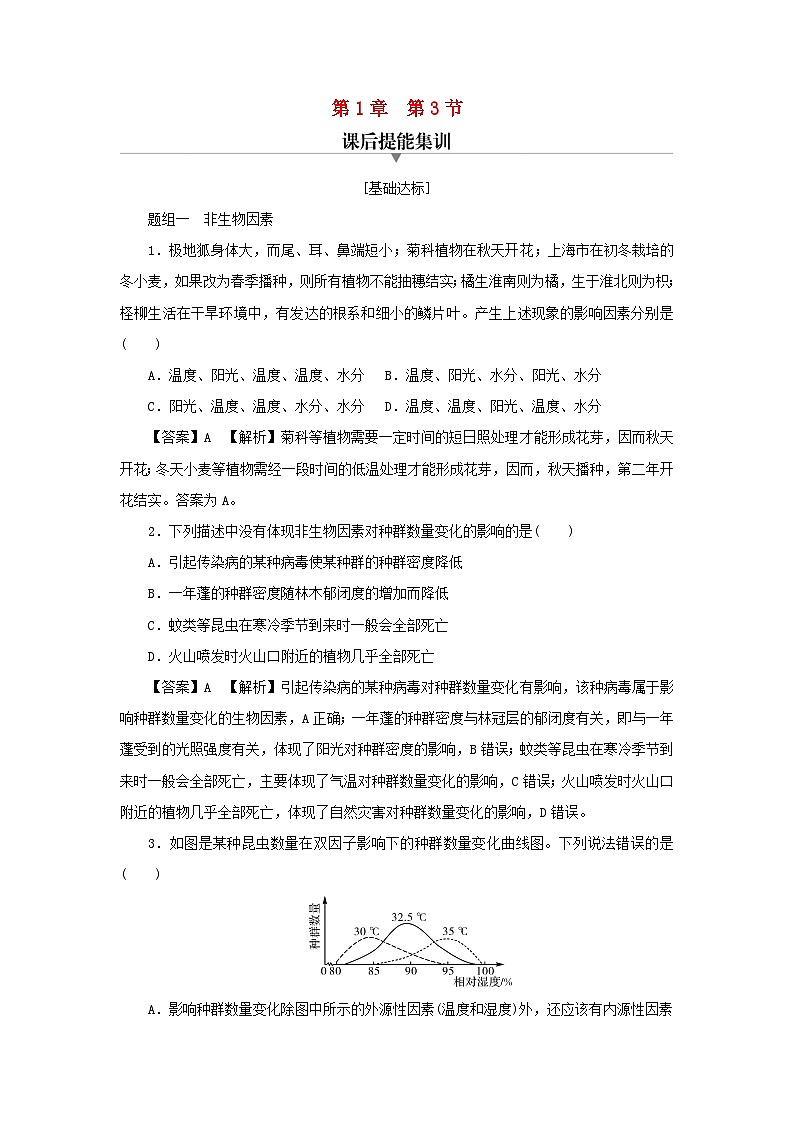 新教材2024版高中生物第1章种群及其动态第3节影响种群数量变化的因素课后提能集训试题新人教版选择性必修201