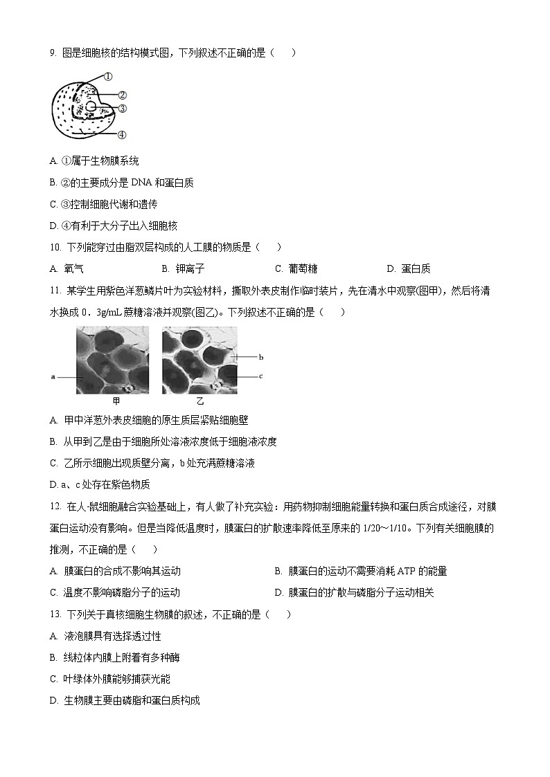 北京市育才学校2023-2024学年高一上学期12月月考生物试题（Word版附解析）第2页