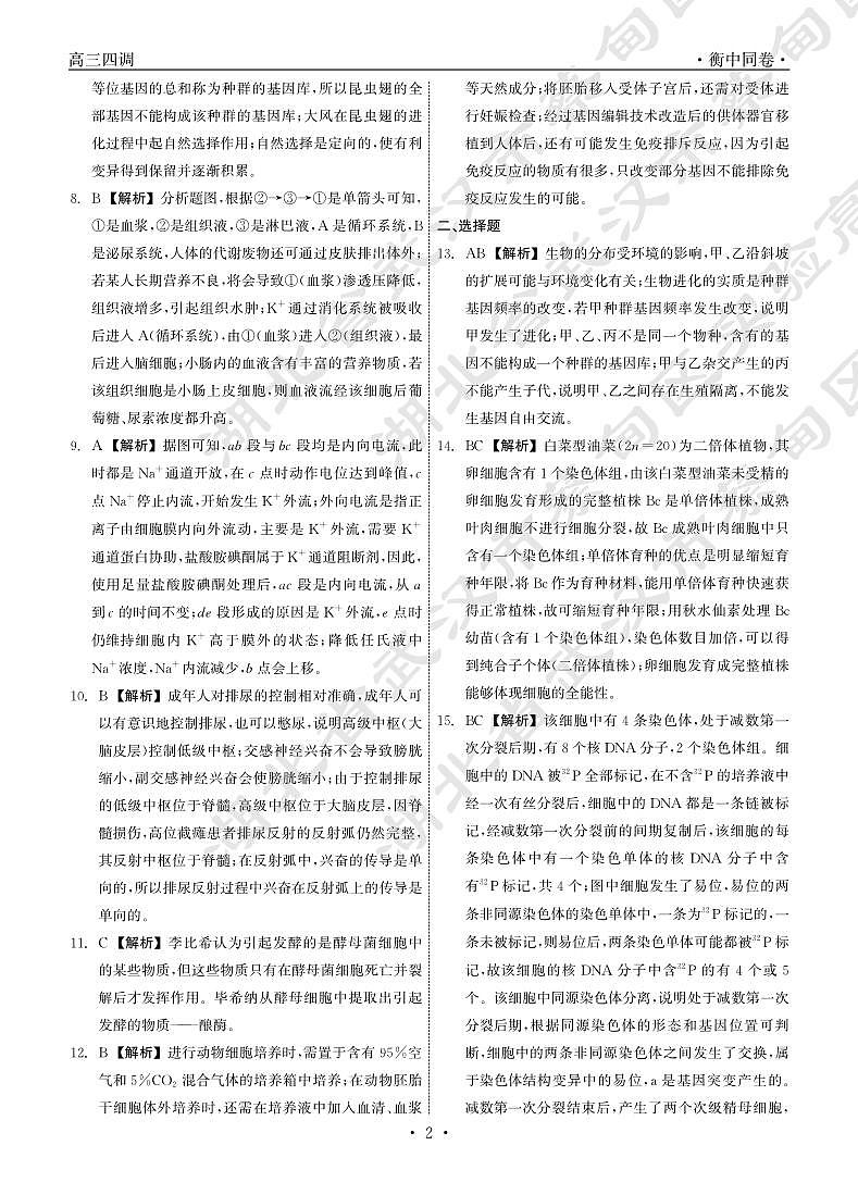 2023衡水高三年级四调生物试卷与答案02