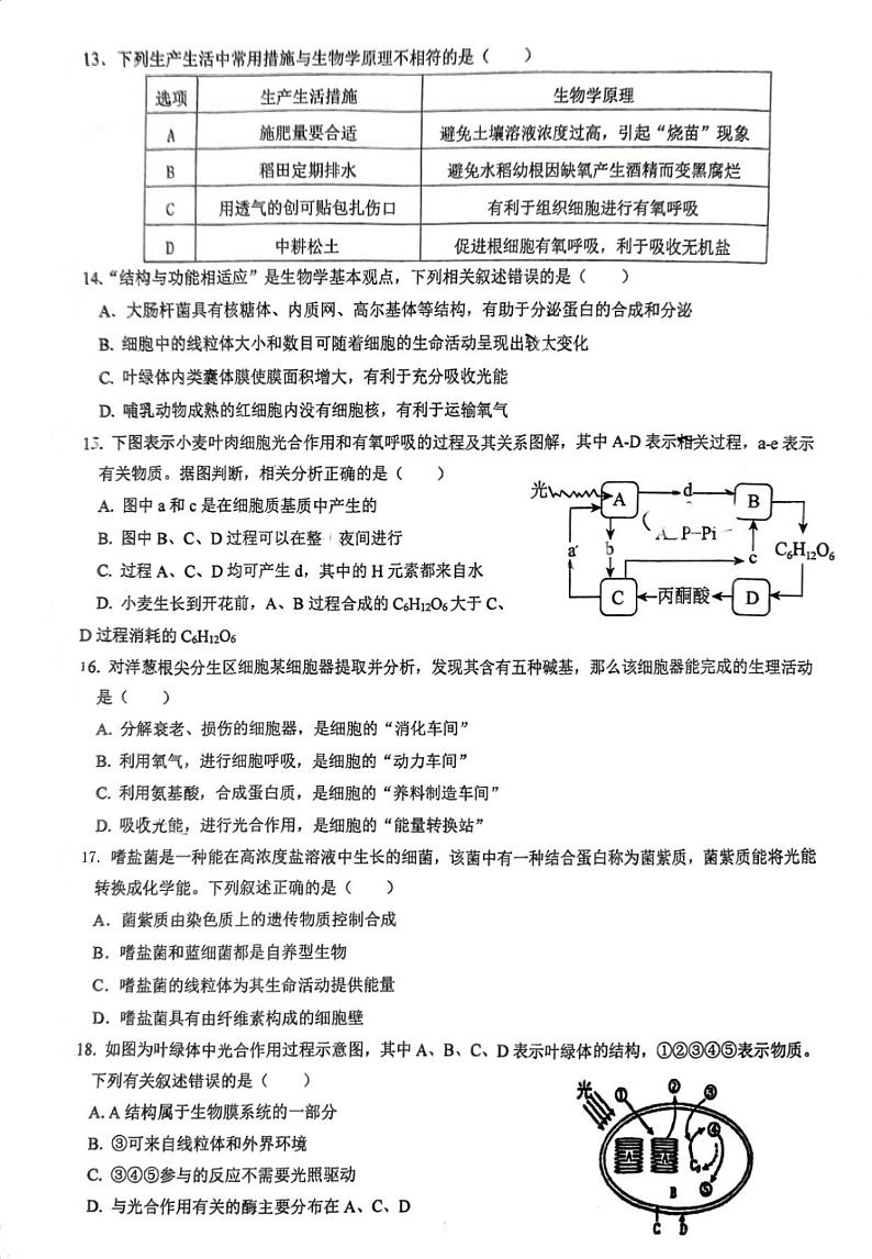 福建省厦门市思明区第六中学2023-2024学年高一上学期1月月考生物试题第3页