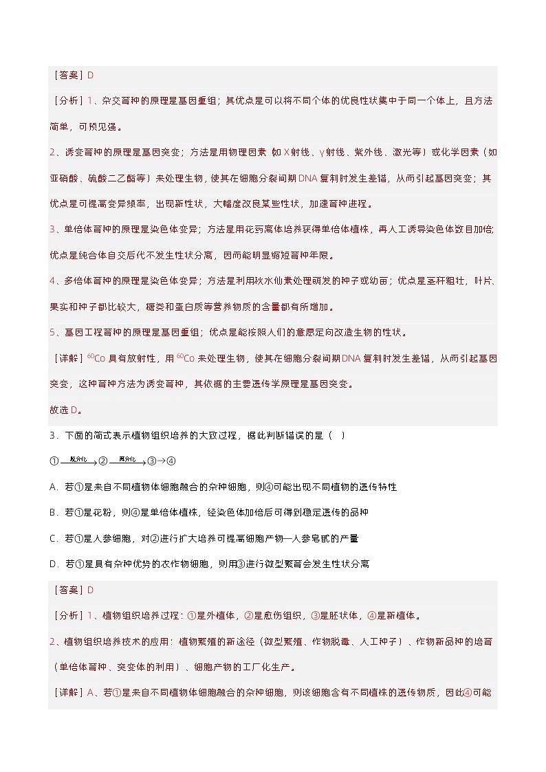 2.1 《植物细胞工程的应用（第2课时）》分层练习（原卷+解析卷）02