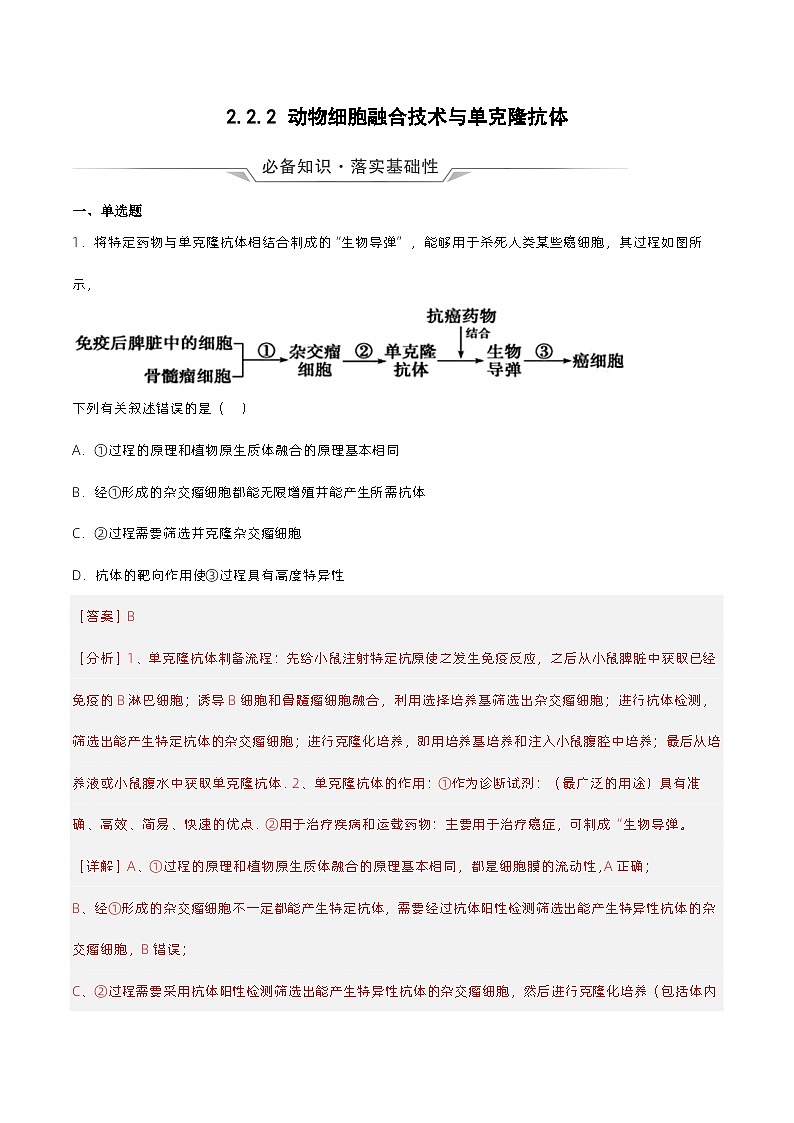 2.2.2 《动物细胞融合技术与单克隆抗体》分层练习（原卷+解析卷）01
