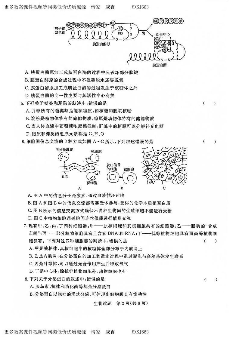 75，河南省驻马店市青桐鸣联考2023-2024年高一上学期12月考试生物试题02