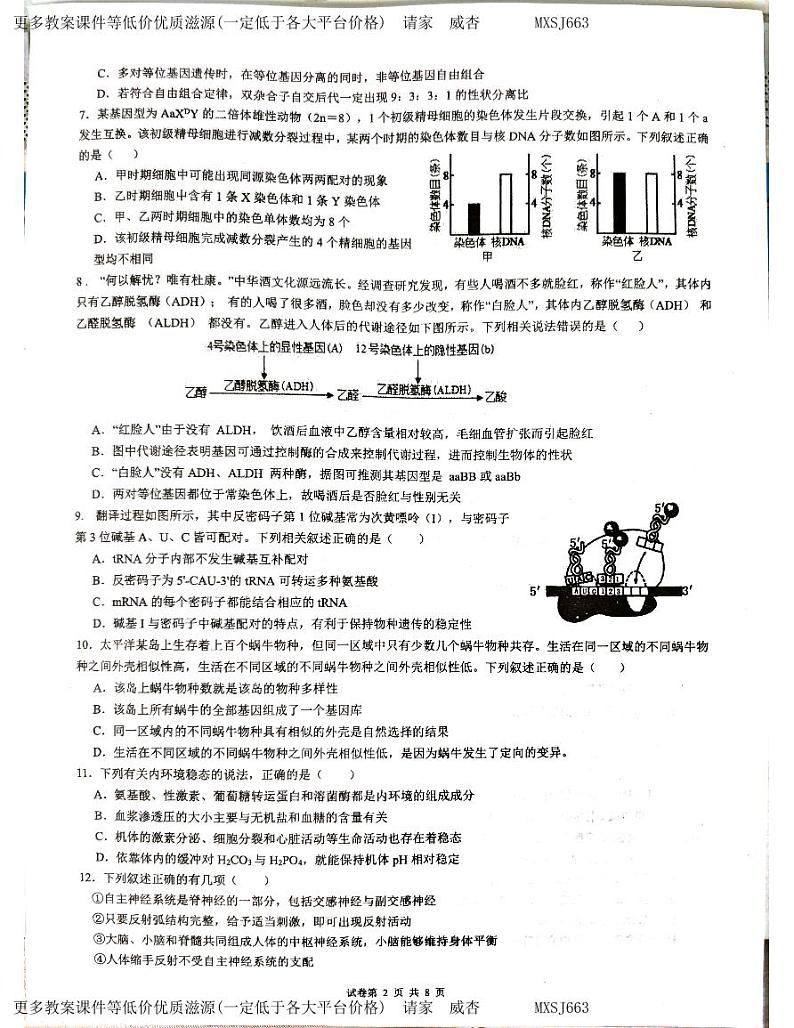 云南省蒙自市第一高级中学2023-2024学年高二上学期12月月考生物试题02