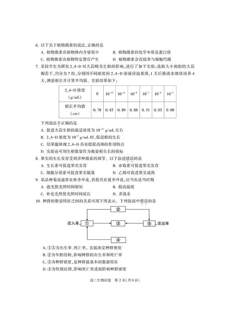 2023北京朝阳区高二上学期期末生物试题及答案02