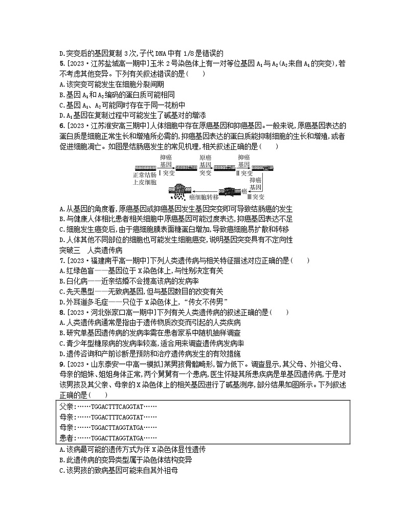 江苏专版2023_2024学年新教材高中生物第三章生物的变异章末培优试题苏教版必修202
