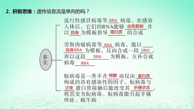 江苏专版2023_2024学年新教材高中生物第二章遗传的分子基础第三节遗传信息控制生物的性状第二课时中心法则细胞分化的本质和表观遗传课件苏教版必修2第6页