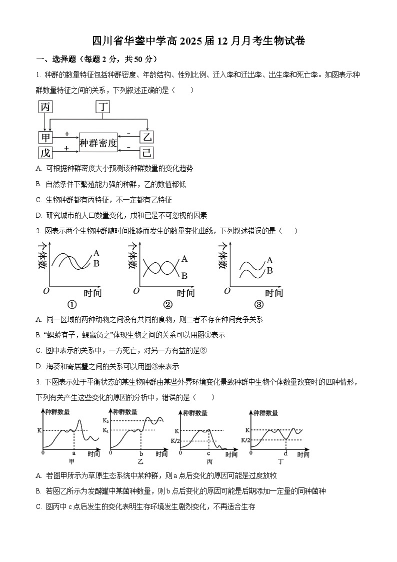 四川省广安市华蓥中学2023-2024学年高二上学期12月月考生物试题（Word版附答案）第1页