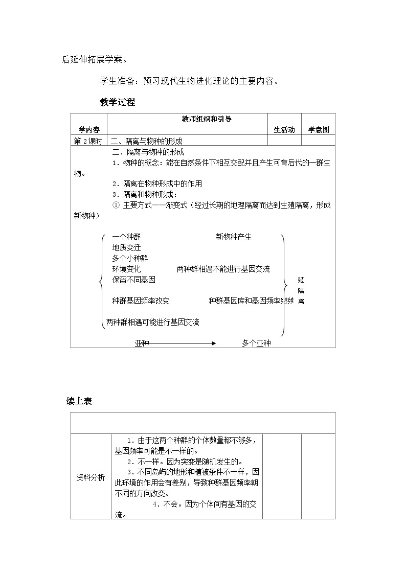 高中生物第七章现代生物进化理论7.2现代生物进化理论的主要内容A2教案新人教版必修202