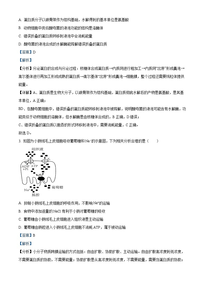 浙江省温州市义乌中学2023-2024学年高三上学期1月首考适应性考试生物试题（Word版附解析）02