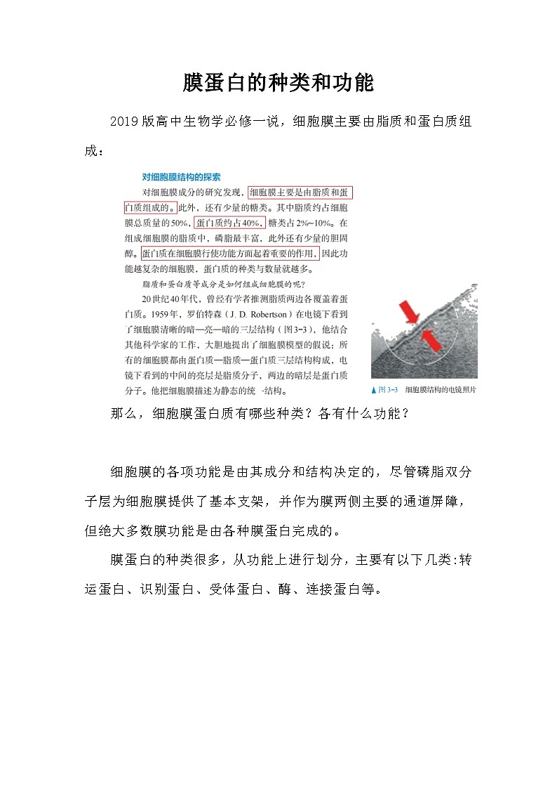 备课素材知识点：膜蛋白的种类和功能- 高中生物人教版必修1第1页