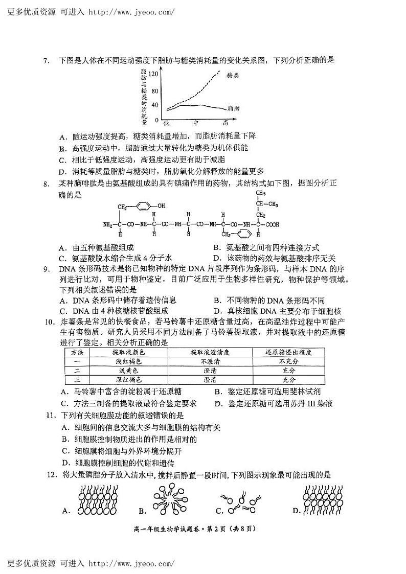 云南省昆明市官渡区2023-2024学年高一上学期1月期末生物试题02
