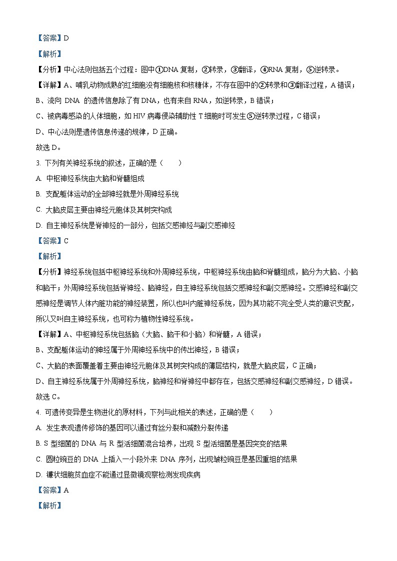 2024重庆黔江区黔江中学高二上学期12月月考生物试题含解析02