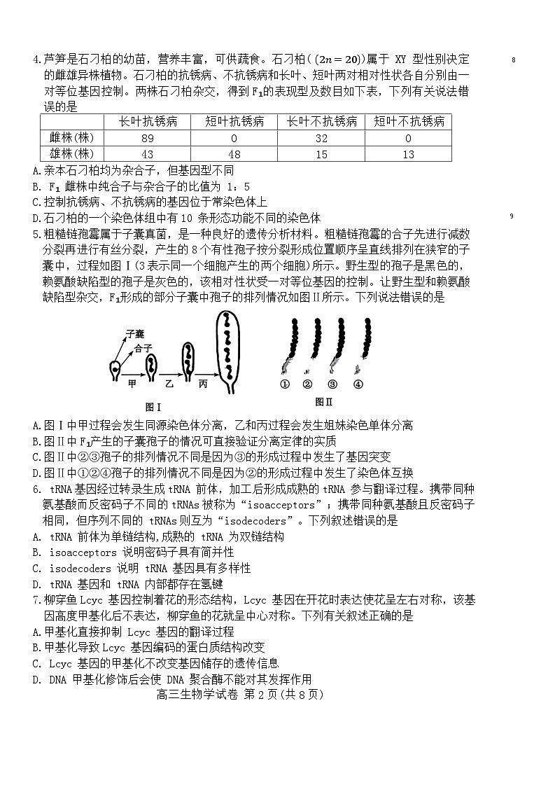 2024湖北省部分市州高三上学期期末联考生物试卷第2页