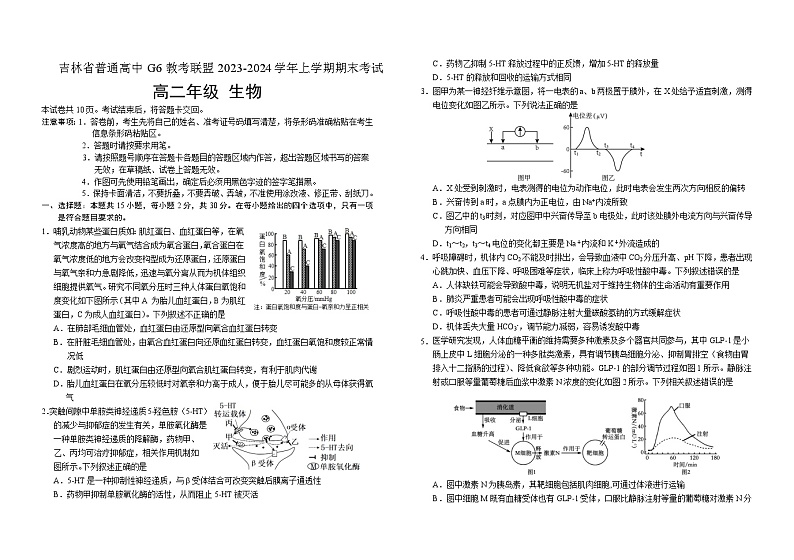 2024普通高中G6教考联盟高二上学期期末考试生物含答案第1页