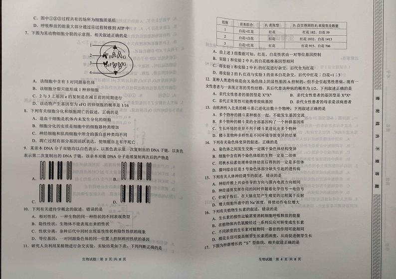 陕西省渭南市2024届高三教学质量检测（一）（渭南一模）生物试题及答案02