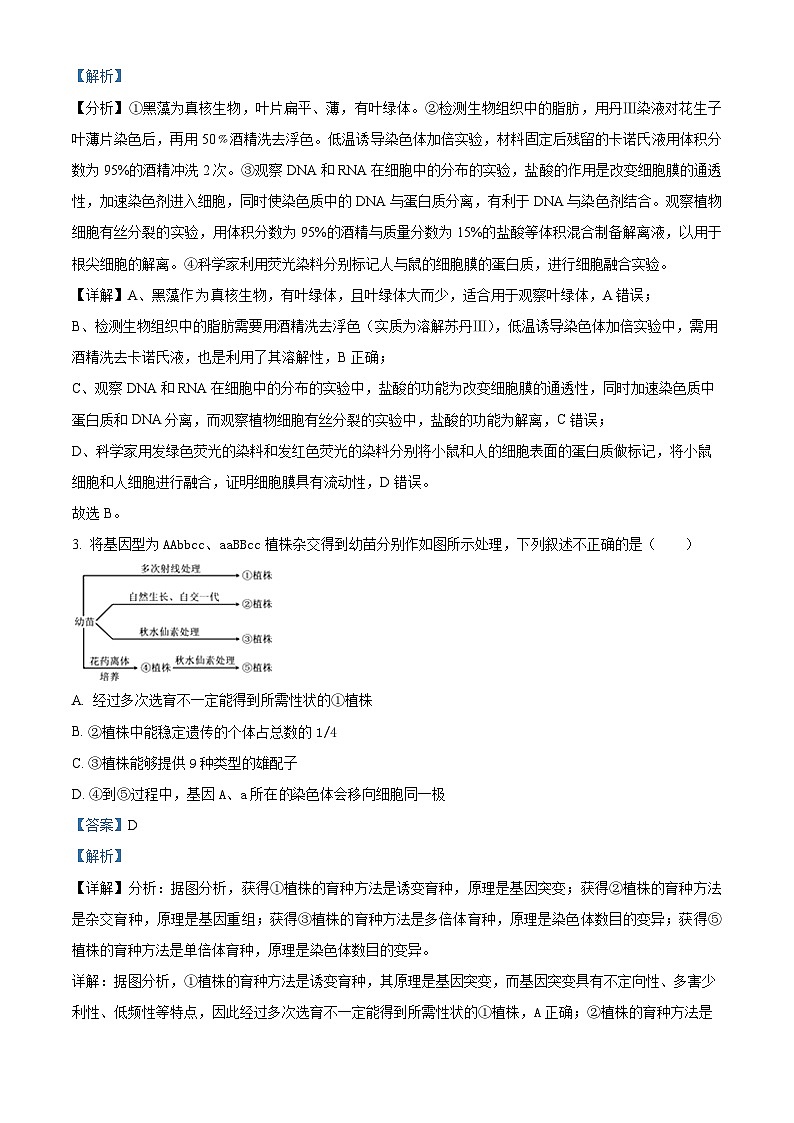 四川省成都市石室中学2023-2024学年高三上学期12月月考理综生物试题（Word版附解析）02