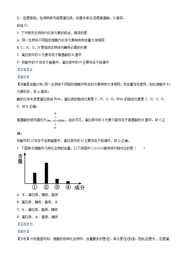 重庆市璧山来凤中学2023-2024学年高一上学期12月月考生物试题（Word版附解析）02