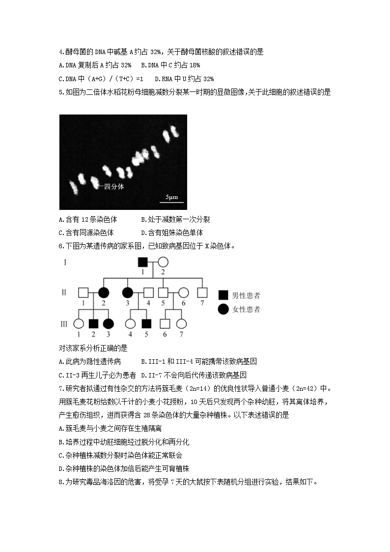 2021年北京高考生物试题及答案02