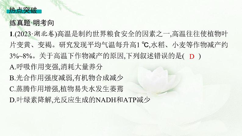 高考生物二轮复习热点微专题2提高农作物产量课件第3页