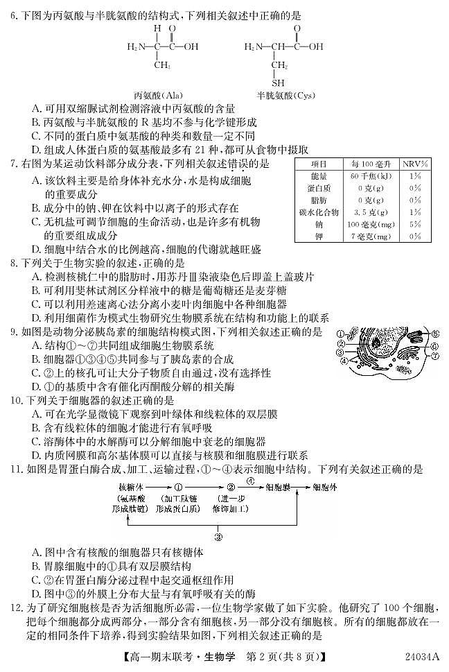 黑龙江省龙东地区五校联考2023-2024学年度高一上学期期末生物第2页