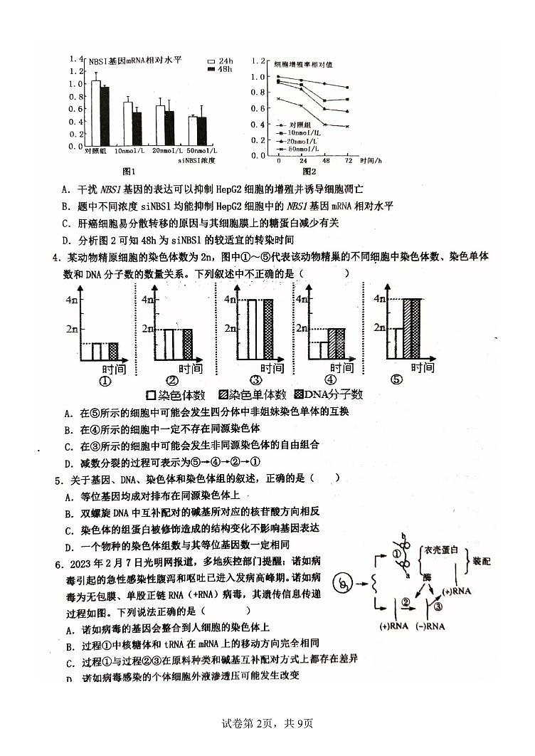 河北省武邑中学2023-2024学年高三上学期三调考试+生物+PDF版含答案第2页