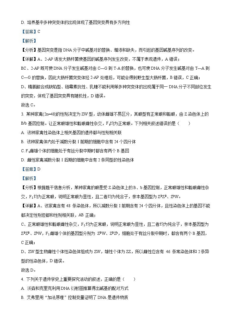 精品解析：湖南省衡阳市八中2023-2024学年高三12月月考生物试题（解析版）第2页