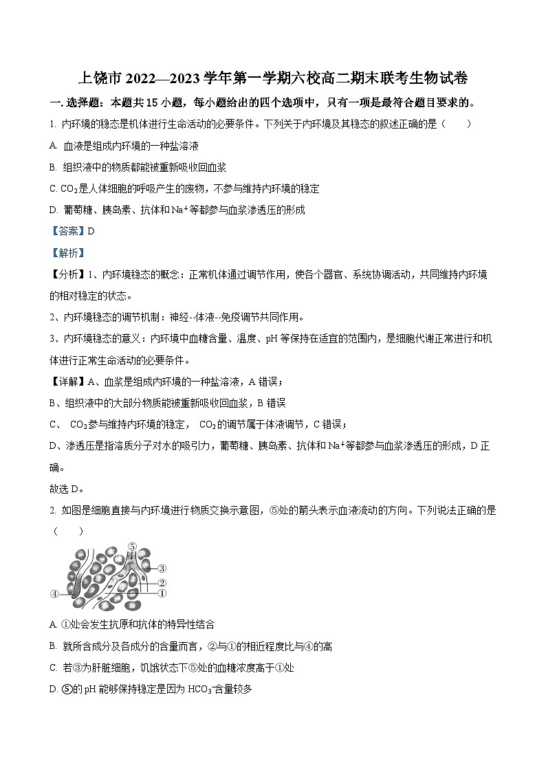 江西省上饶市2022-2023学年高二上学期期末生物试题（Word版附解析）第1页