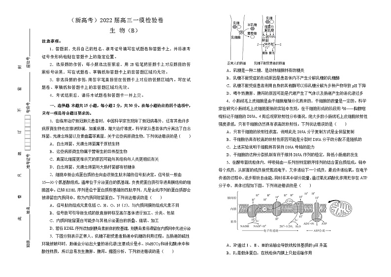 2022届高三一模检验卷 生物 B卷 学生版第1页