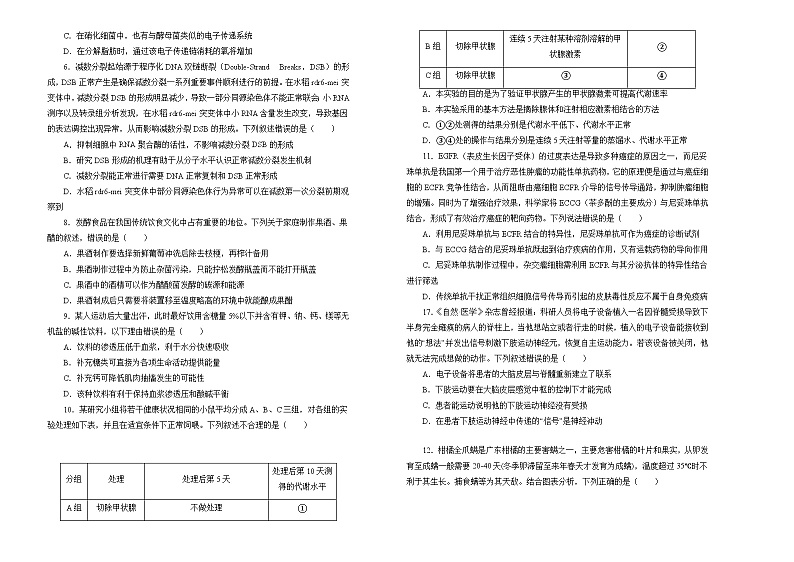 2022届高三一模检验卷 生物 B卷 学生版第2页