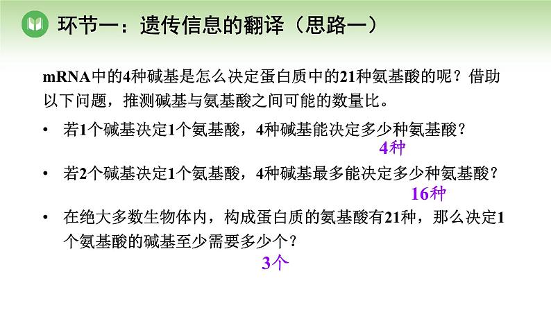 人教版高中生物必修第二册 遗传与进化  第4章 第1节 第2课时 遗传信息的翻译及中心法则（课件）第4页